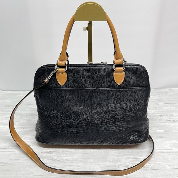 Giani Bernini Black Pebble Leather Satchel Bag Purse Crossbody Everyday Casual - Picture 2 of 11